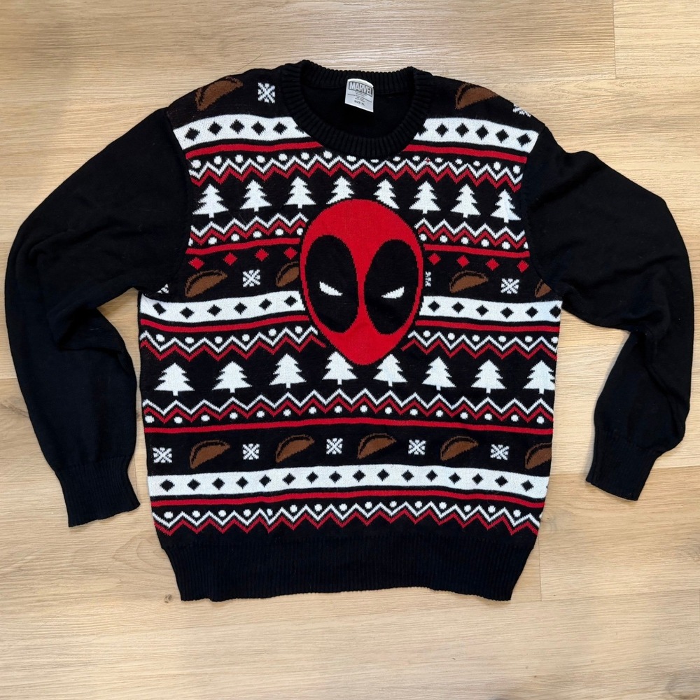 Marvel Deadpool Men's Crew Neck Christmas Sweater Size XL